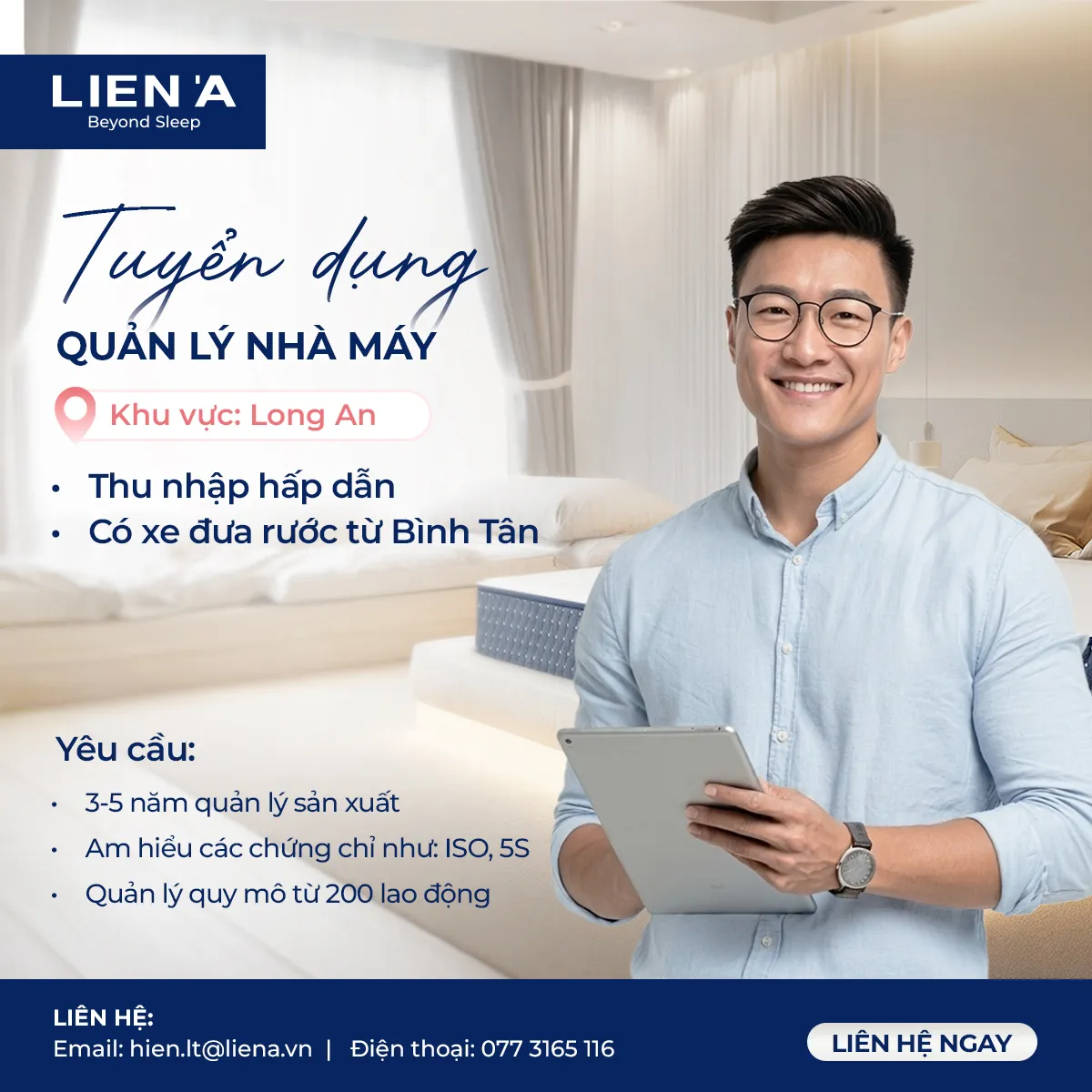TUYỂN DỤNG QUẢN LÝ NHÀ MÁY TẠI LONG AN THÁNG 08/2026